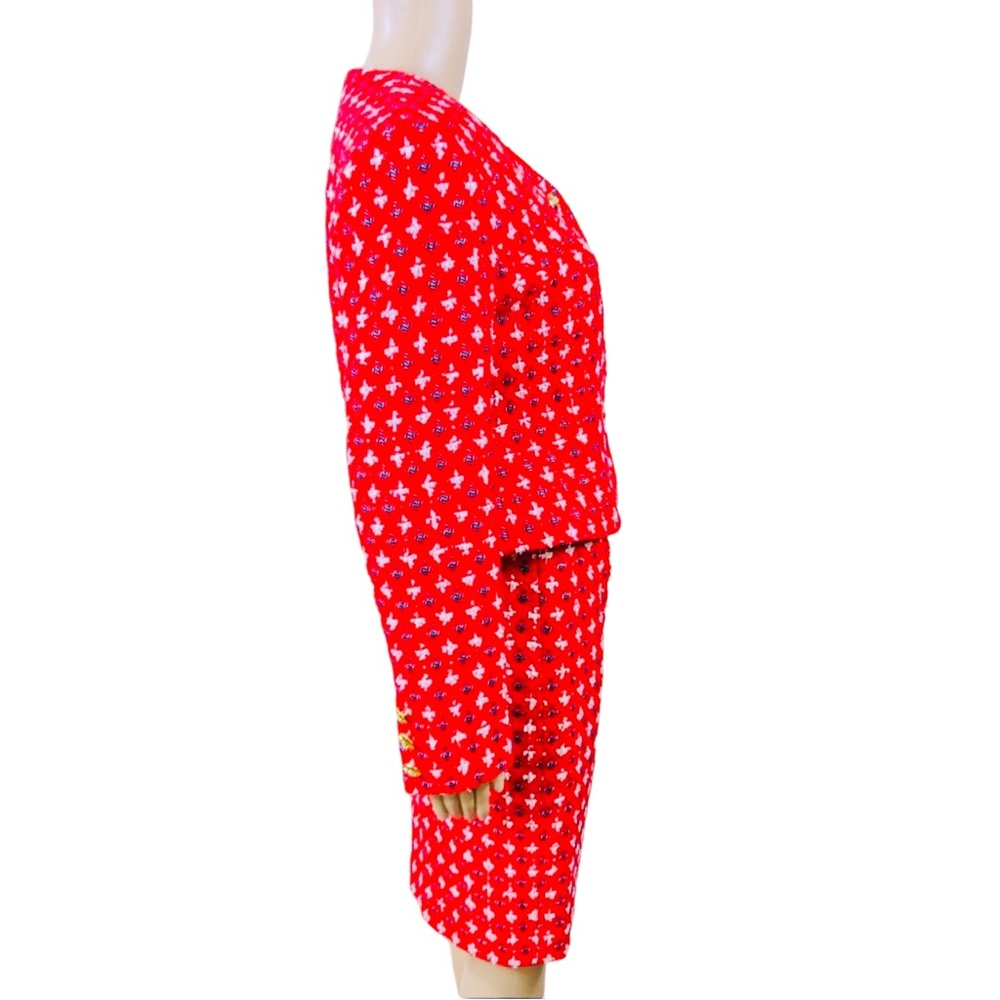 Doncaster multicolored red, white, black & silver metallic thread skirt suit szM - Picture 6 of 15